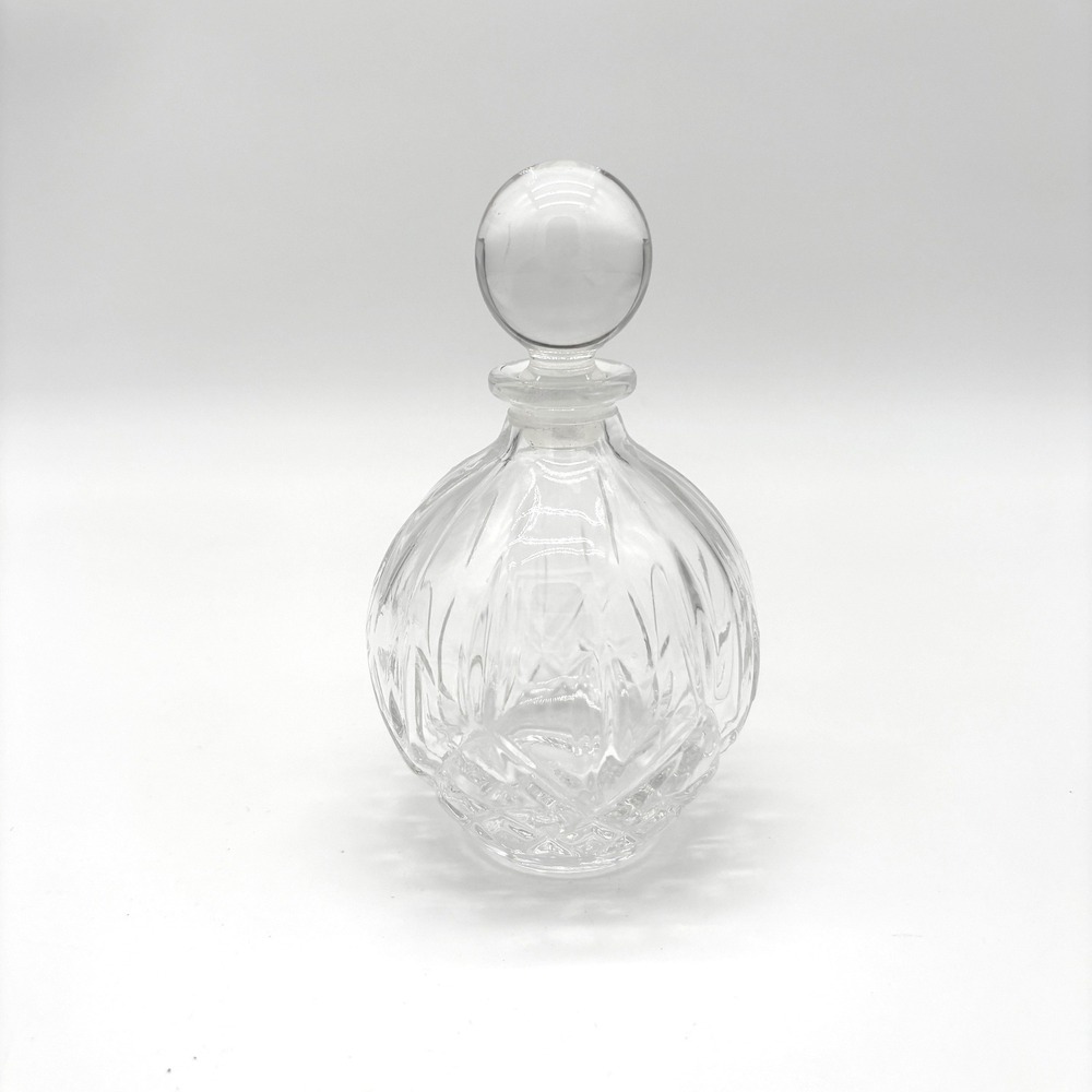Vintage Clear Cut Glass Apothecary Bottle Round Ribbed Vanity Decor Stopper